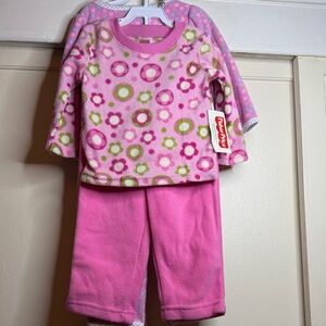 Fisher-Price Pink Floral Fleece Pajama Set with Green Accents (3 piece) NWT